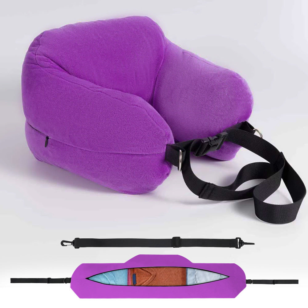 Travel Neck Pillow with Storage Pocket – Adjustable Support
