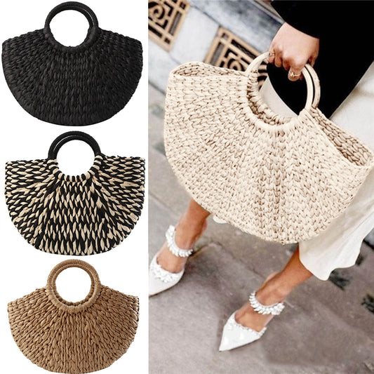 Round Woven Rattan Travel Tote