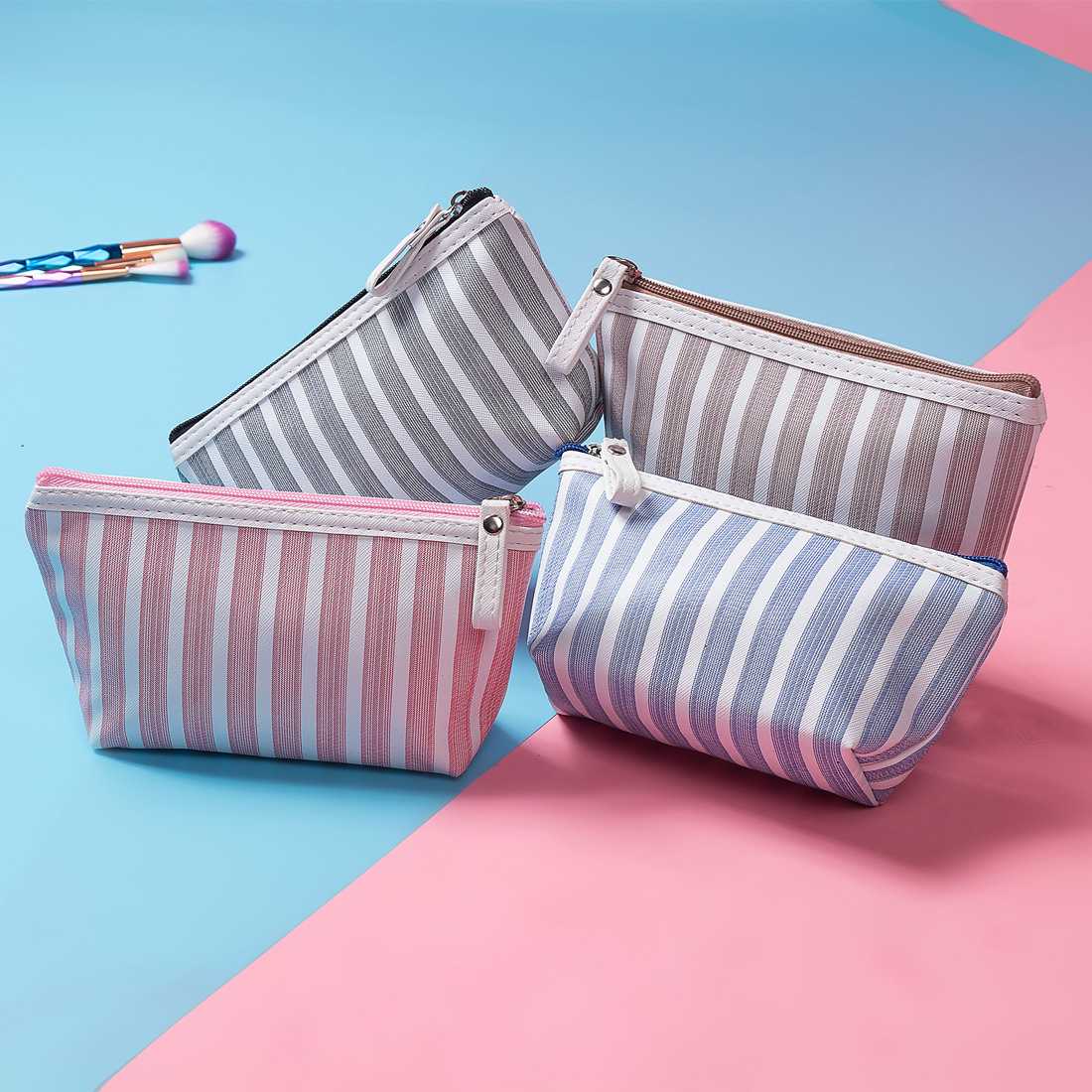Canvas Cosmetic Striped Printed Travel Toiletry Organizer Portable