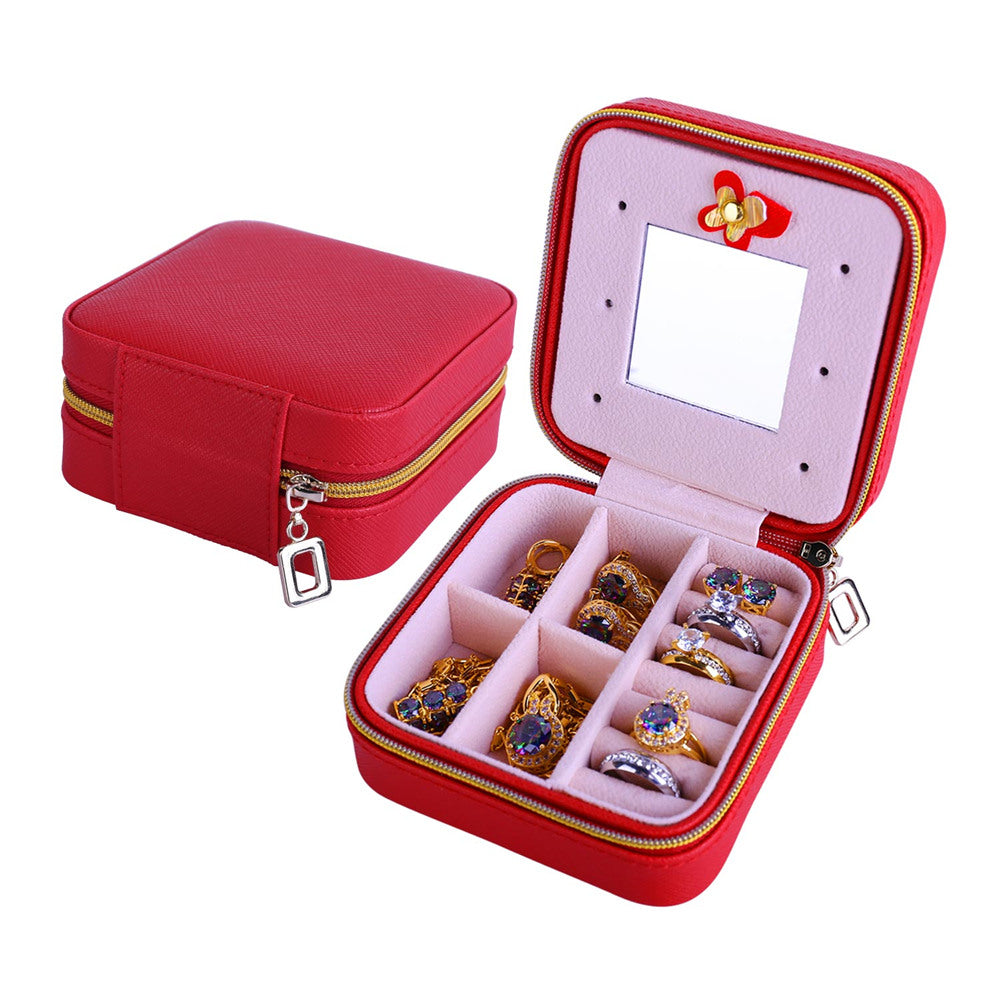 Travel Jewelry Organizer Case – PU Leather with Mirror