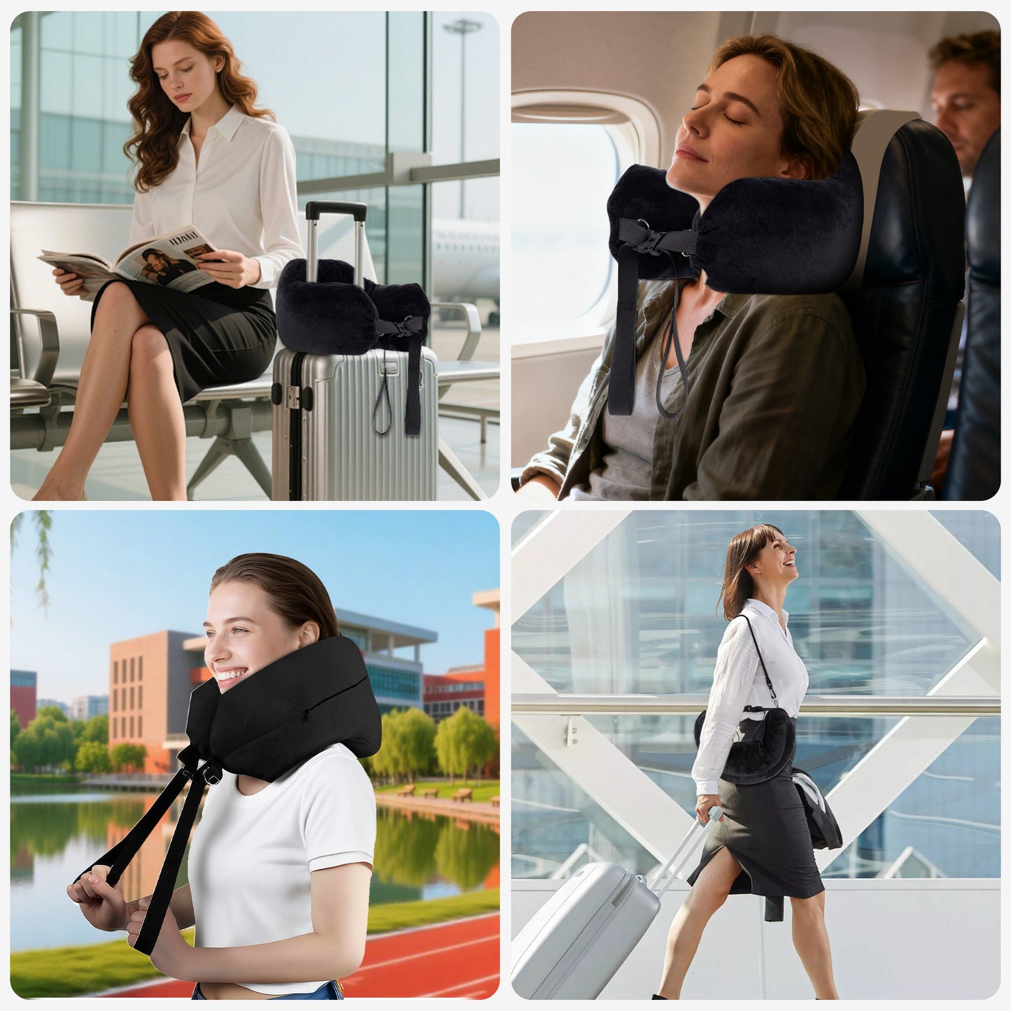 Travel Neck Pillow with Storage Pocket – Adjustable Support