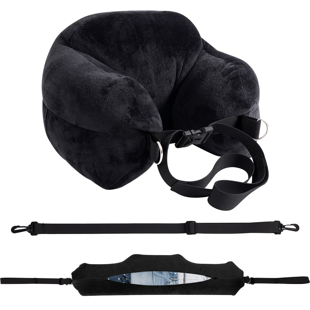 Travel Neck Pillow with Storage Pocket – Adjustable Support