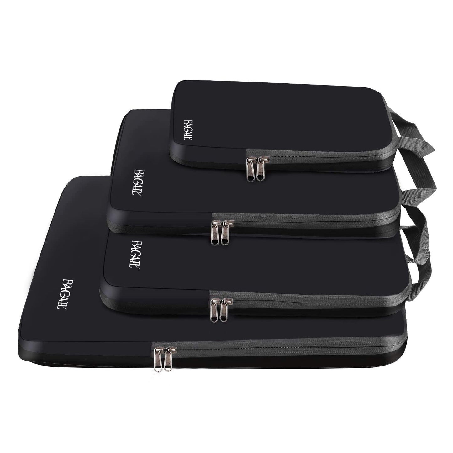 BAGAIL 4 Set/6 Set/8 Set Compression Packing Cubes Travel Accessories Expandable Packing Organizers (Half Mesh, 6-Black)