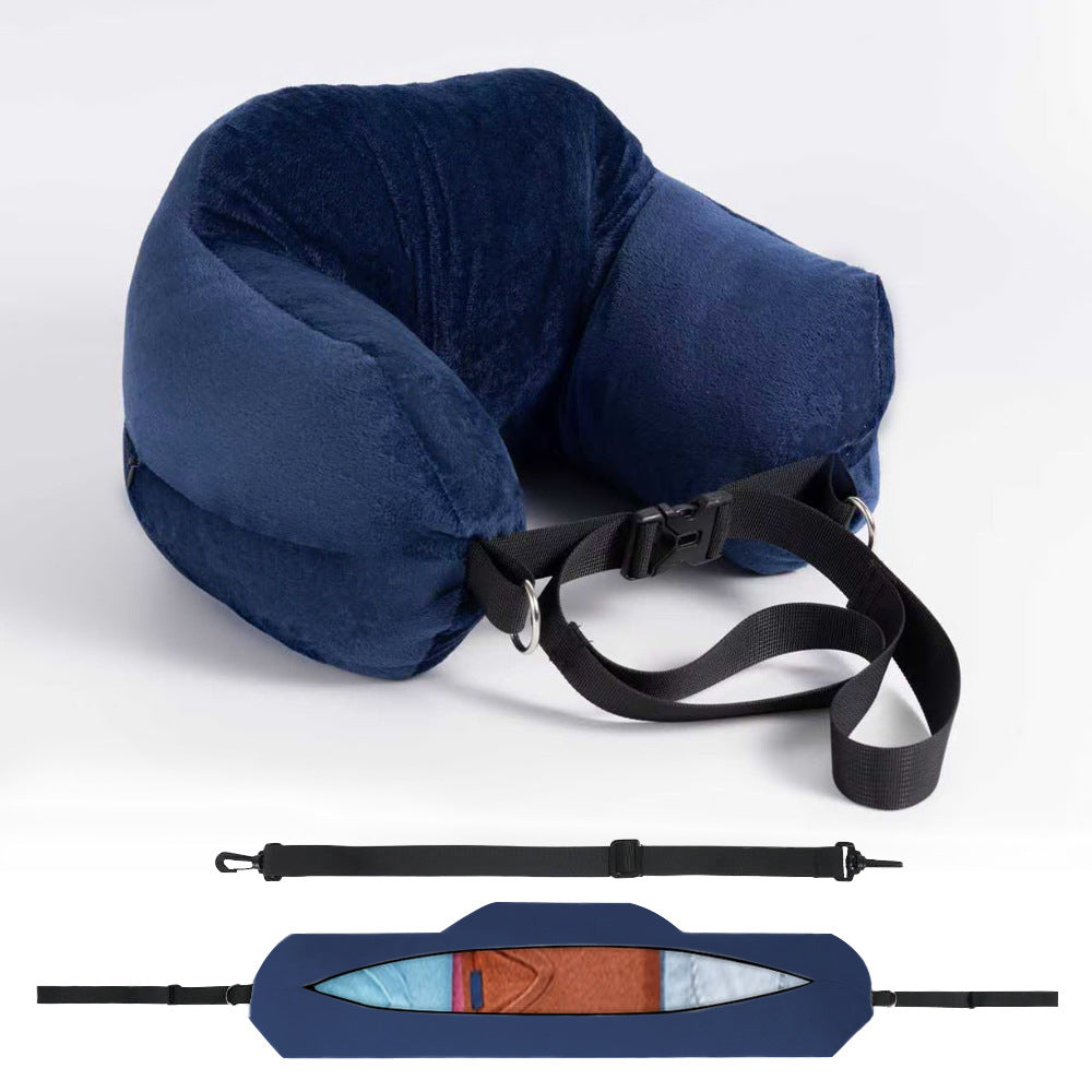 Travel Neck Pillow with Storage Pocket – Adjustable Support