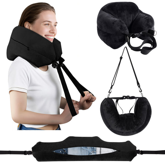 Travel Neck Pillow with Storage Pocket – Adjustable Support