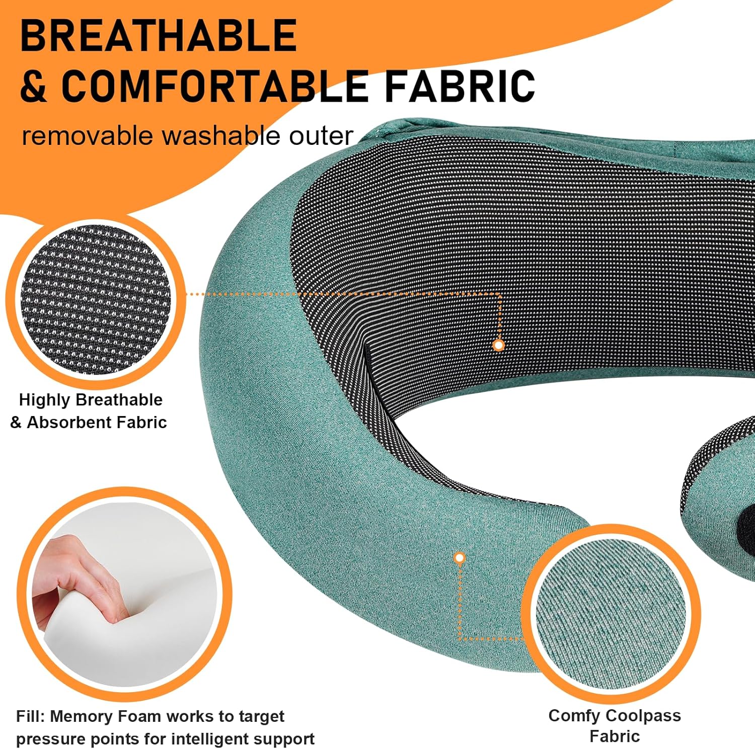 Travel Pillow - Hooded Neck Pillow Airplane Memory Foam Filling for Plane, Office, Cars Sleeping, Road Trip, Long Flights, Portable Plane Accessories, Includes Eye Mask & Earplugs (Green)