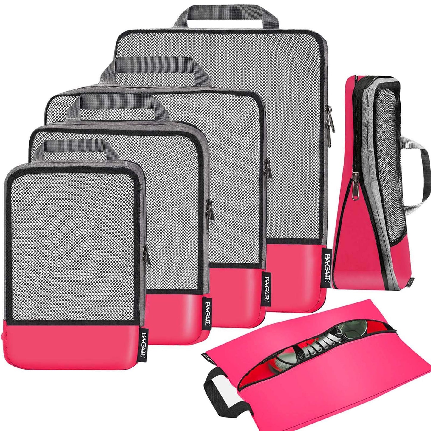 BAGAIL 4 Set/6 Set/8 Set Compression Packing Cubes Travel Accessories Expandable Packing Organizers (Half Mesh, 6-Black)