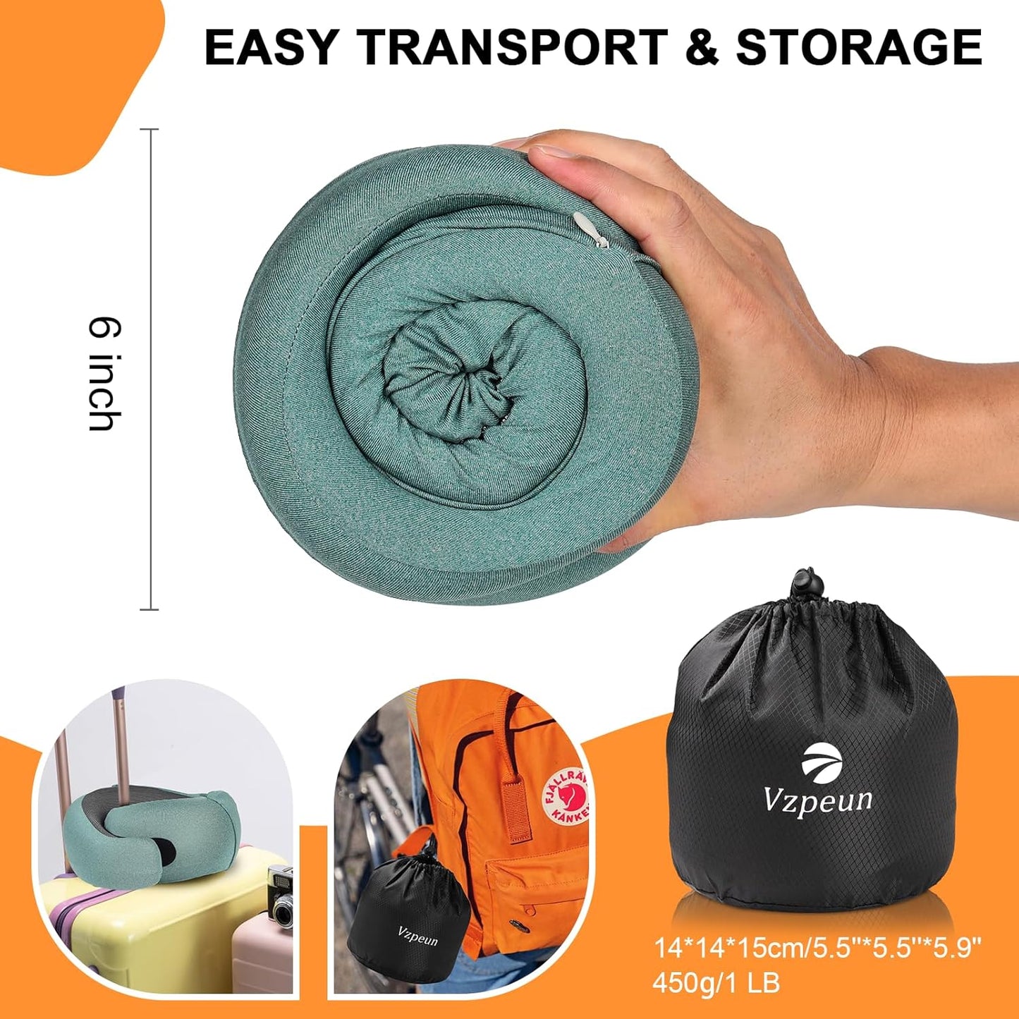 Travel Pillow - Hooded Neck Pillow Airplane Memory Foam Filling for Plane, Office, Cars Sleeping, Road Trip, Long Flights, Portable Plane Accessories, Includes Eye Mask & Earplugs (Green)