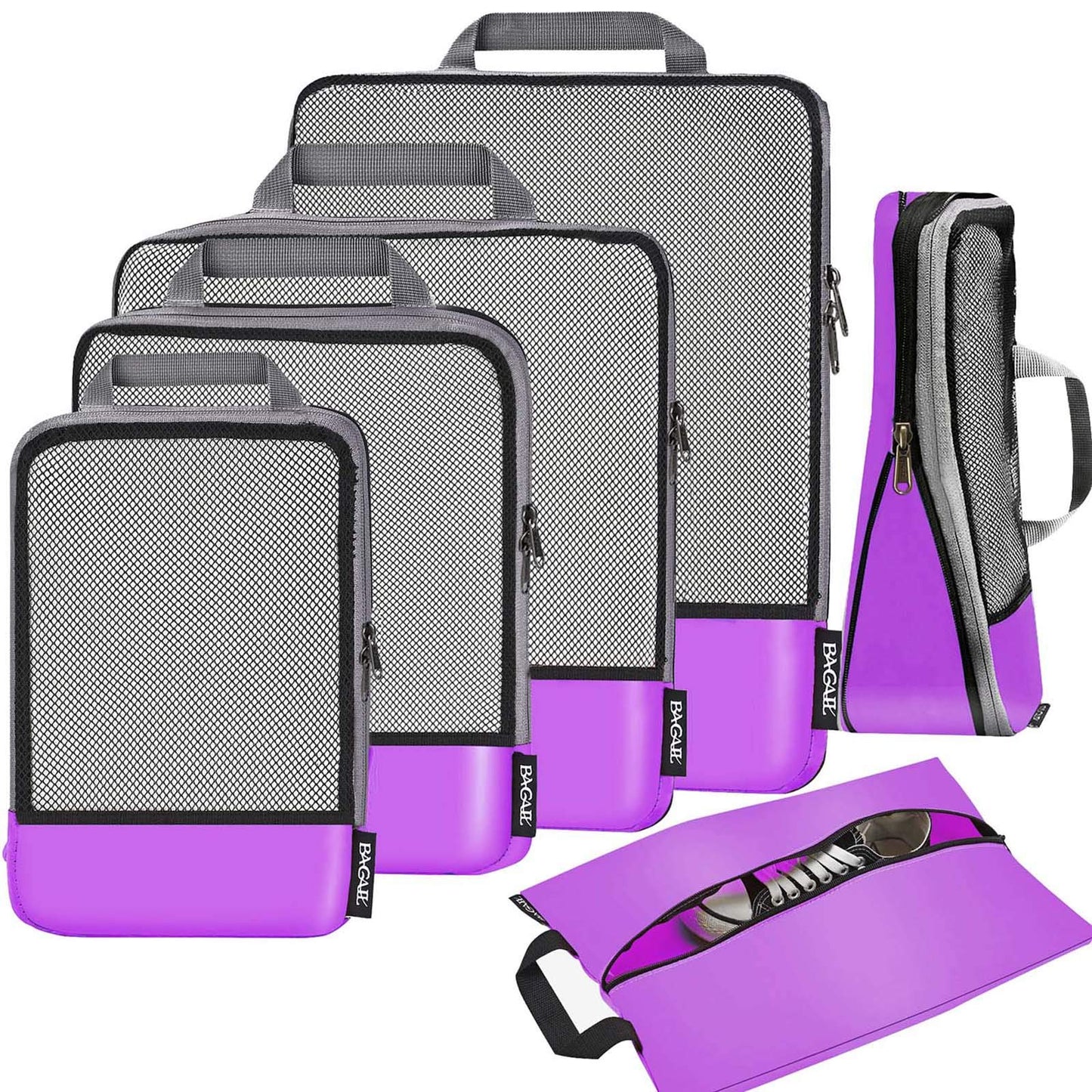 BAGAIL 4 Set/6 Set/8 Set Compression Packing Cubes Travel Accessories Expandable Packing Organizers (Half Mesh, 6-Black)