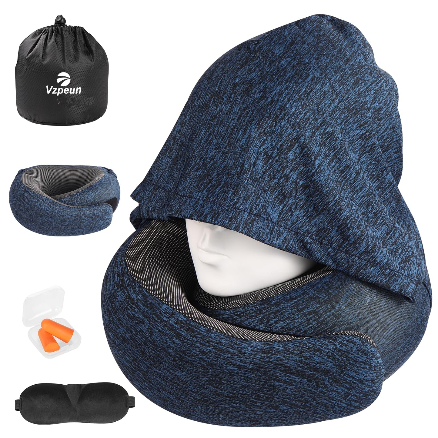 Travel Pillow - Hooded Neck Pillow Airplane Memory Foam Filling for Plane, Office, Cars Sleeping, Road Trip, Long Flights, Portable Plane Accessories, Includes Eye Mask & Earplugs (Green)