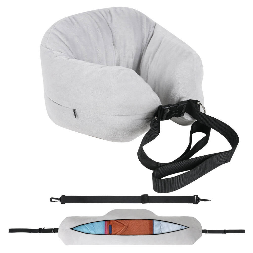 Travel Neck Pillow with Storage Pocket – Adjustable Support