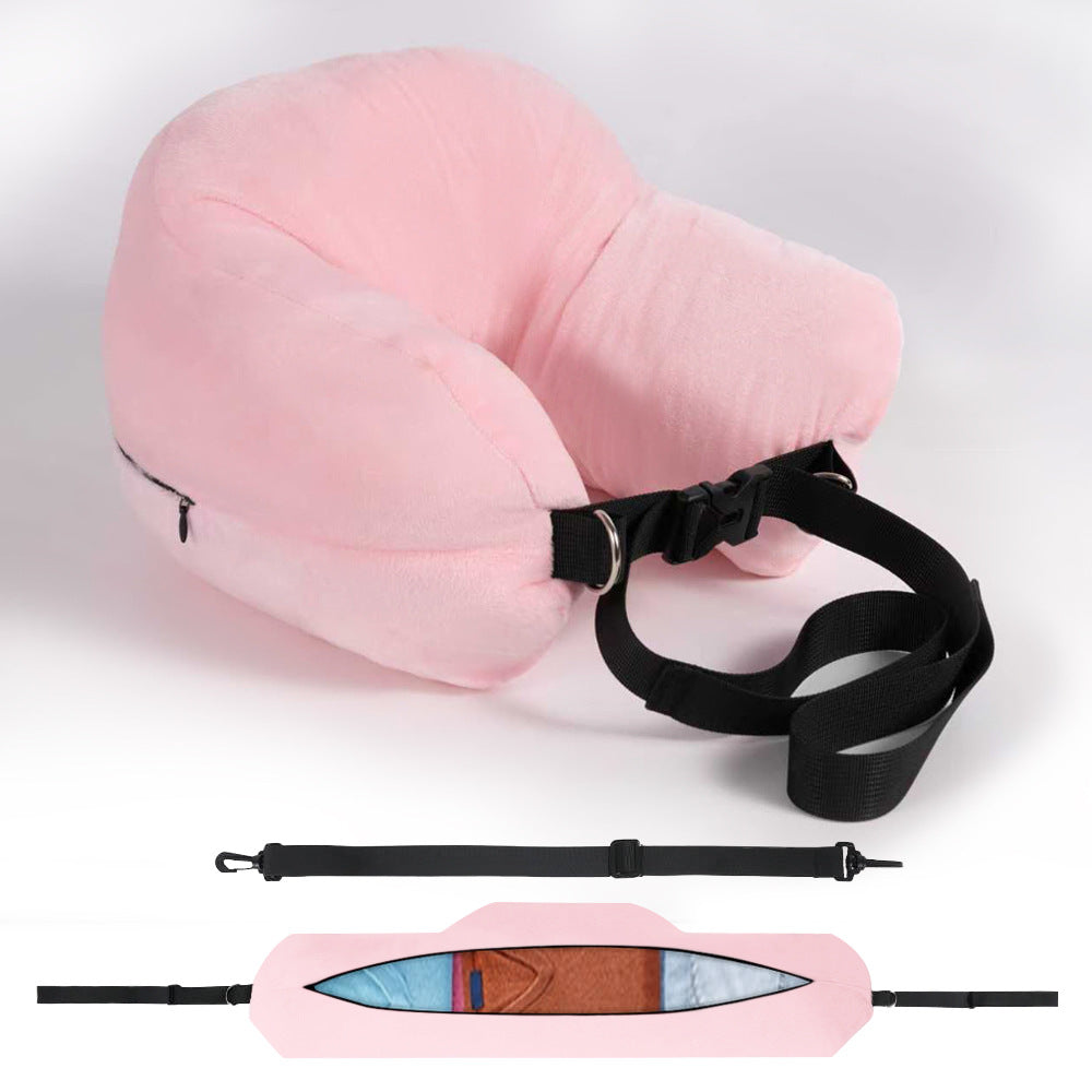 Travel Neck Pillow with Storage Pocket – Adjustable Support