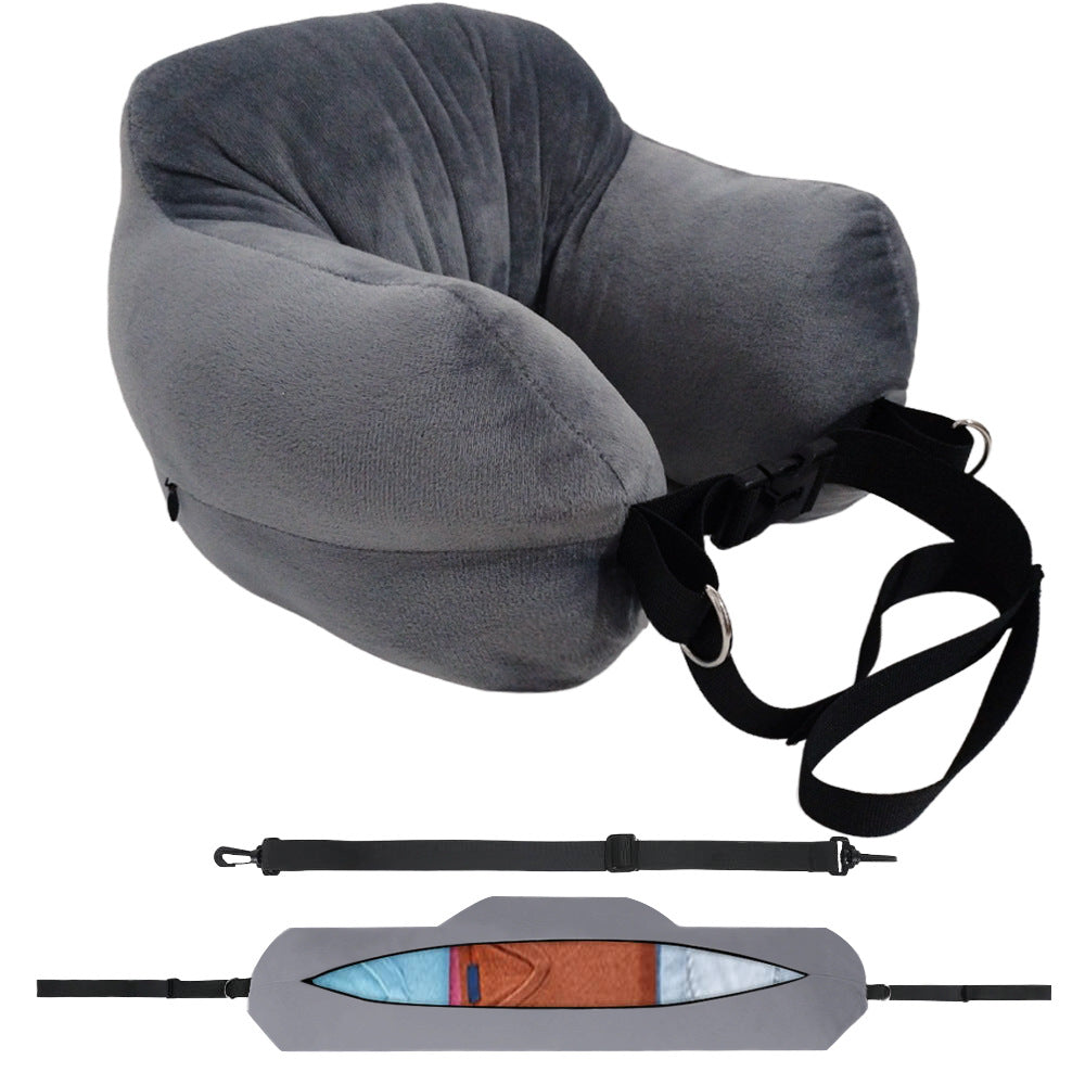Travel Neck Pillow with Storage Pocket – Adjustable Support